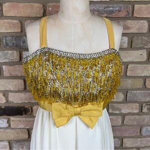 VINTAGE ESTHER WOLF gold and cream 60’s teardrop beaded midi dress